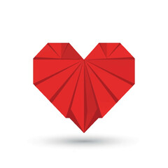 Stunning red heart symbol with geometric facets and shadows