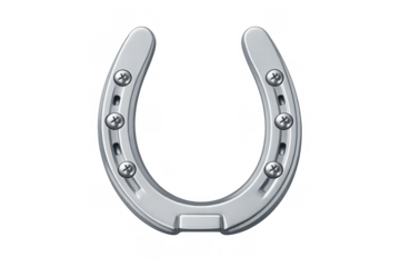 Silver horseshoe showing a symbol of good luck, success, and protection. Featuring a metallic charm. Transparent background