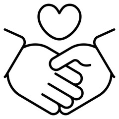Handshake Heart icon with outline style and pixel perfect base. Suitable for website design, logo, app and UI. Based on the size of the icon in general, so it can be reduced.