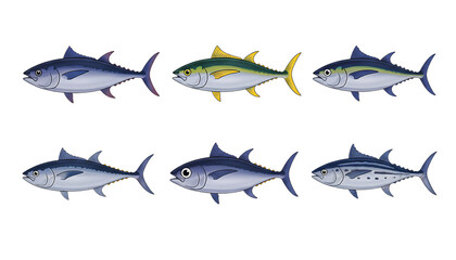 Obraz premium Group of Six Fish with Blue and Green Colors Swimming in Water