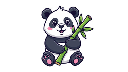 Fototapeta premium Cute Baby Panda Character with Bamboo Shoot Vector Illustration Isolated on Transparent Background for Children's Designs, Stickers, Educational Material