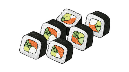 Delicious Sushi Rolls with Salmon, Avocado, and Cream Cheese, Healthy Asian Food, Isolated on transparent background, Perfect for Restaurant Menu Design