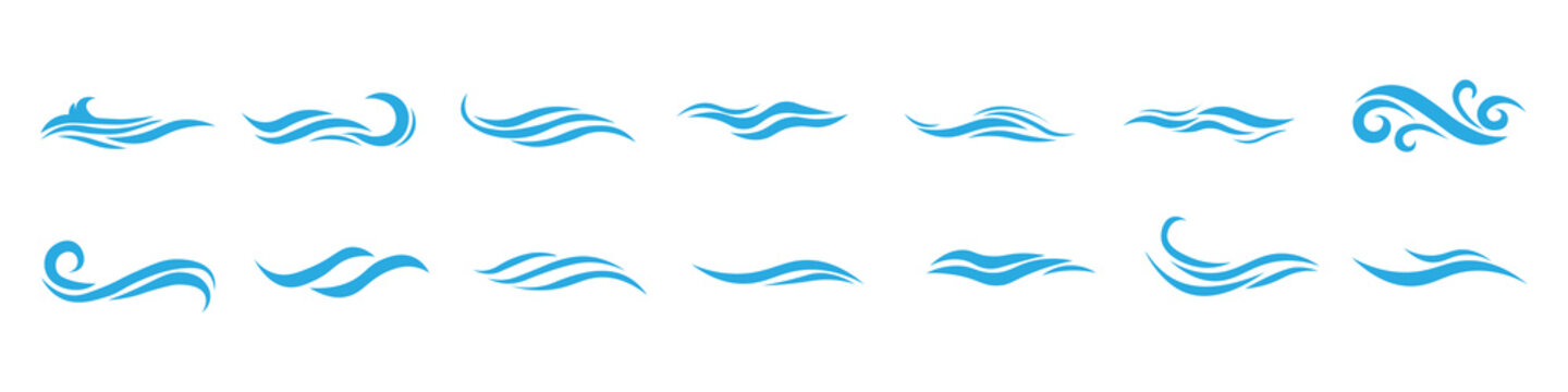 Blue wave icon collection. Wave illustration collection. Ocean symbols.