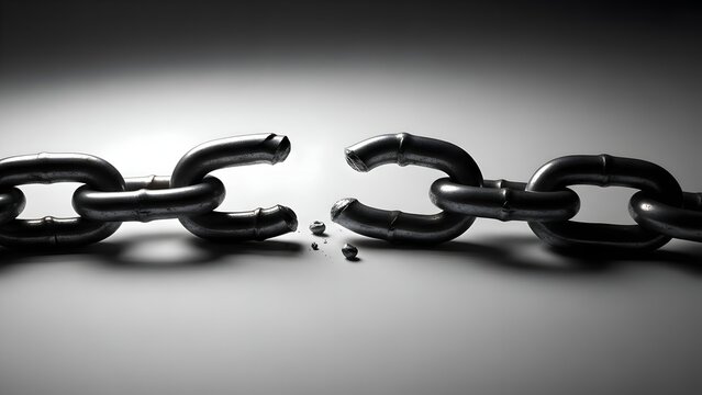 Broken Metal Chain on Dark Background, Freedom, Strength and Liberation Concept