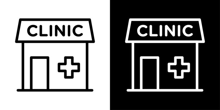 Clinic icon representing medical clinic, outpatient care, healthcare services, patient treatment, and primary medical support.