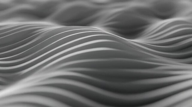 Dynamic abstract pattern featuring elegant grey wavy lines creating a fluid three dimensional surface