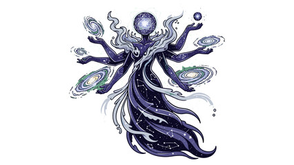 Celestial Goddess of the Galaxy, Divine Cosmic Entity with Galaxies, Spiritual Universe Concept Art isolated on transparent background for Astrology and Design Projects