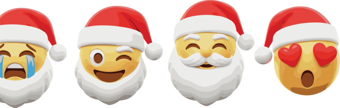Santa Claus emoji faces set with different emotions, Christmas holiday smiley icons vector illustration