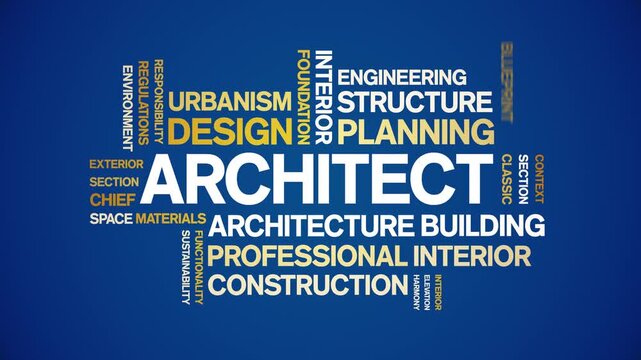 Architect animated word cloud-text design animation tag kinetic typography seamless loop.