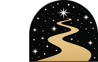 Naklejka premium Path to star in night sky archway with shining stars and crescent moon above destination