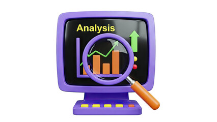 3D Animation of Computer Screen with Analysis Graph and Magnifying Glass