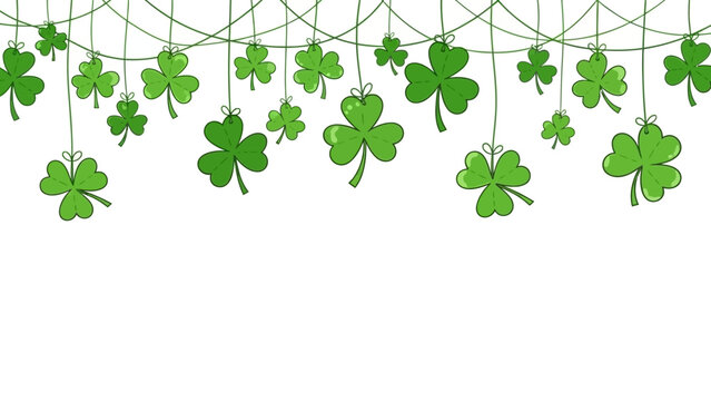 Green Shamrocks Hanging Garland Festive Background for Saint Patrick's Day Celebration