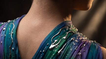 Surreal Macro Fusion of Human Skin and Iridescent Silk Fabric