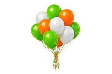 Obraz premium Bunch of helium balloons in indian flag tricolor orange, white, and green for independence or republic day celebrating