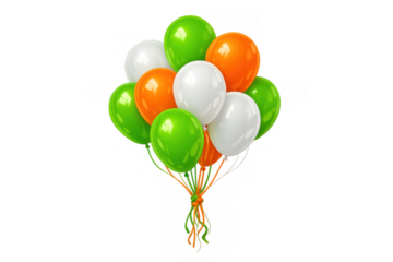 Bunch of helium balloons in indian flag tricolor orange, white, and green for independence or republic day celebrating