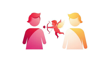 Stylized illustration of Cupid shooting an arrow between two gradient-colored human figures, symbolizing love and romantic connection.