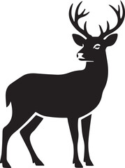 Fototapeta premium A wild deer silhouette vector illustration featuring a majestic stag with antlers, depicting a forest animal mammal in nature for wildlife hunting or Christmas holiday themes