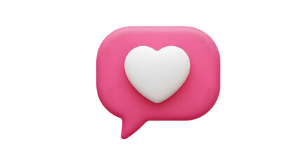 Pink speech bubble with white heart isolated on transparent background