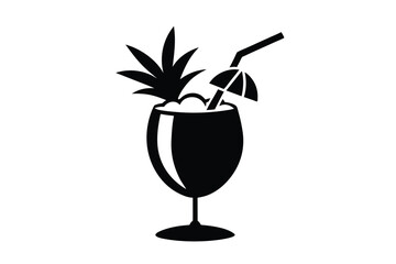 Pina colada glass black silhouette vector art illustration