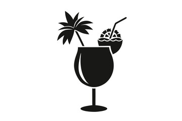 Pina colada glass black silhouette vector art illustration