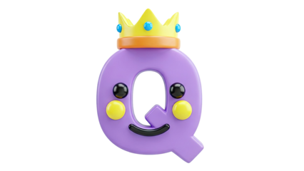 Cute 3D Letter Q with Crown and Face