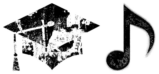 Obraz premium Graduation Cap and Musical Note Symbol in Halftone Vector Design