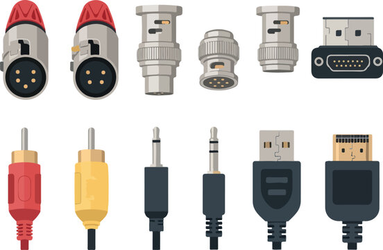 Set of AV Connectors and Ports XLR, BNC, RCA, Jack, USB, HDMI