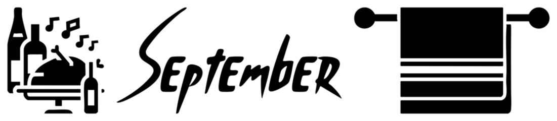 September Month Set Featuring Grill, Music, and Towel Symbols