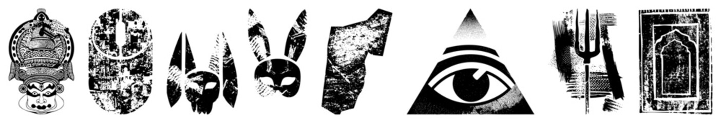 Collection of Grunge Styled Symbolic with Distressed Textures