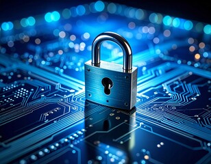 Cybersecurity Concept with Padlock on Circuit Board