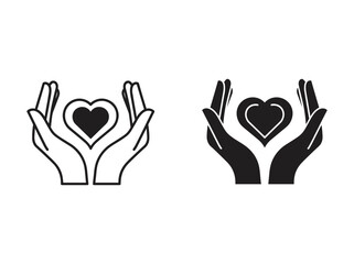 Fototapeta premium Hands holding heart icon set