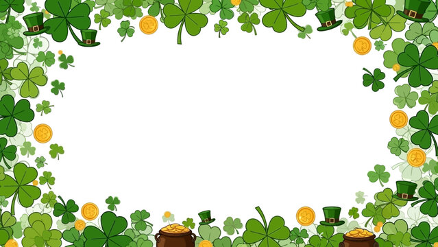Festive St. Patrick's Day Border with Shamrocks, Leprechaun Hats, and Gold Coins
