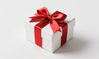 Obraz premium Gift box wrapped with red ribbon minimal modern design isolated on white background valentine celebration Generative AI