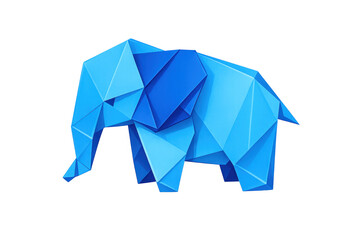 Blue geometric low poly abstract elephant, 3d polygonal animal design on transparent background