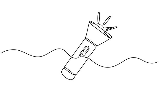 flashlight animation continuous one line drawing, Minimalism concept. Full length one line animation, one line drawing of lighting tool. single line flashlight emergency light. vector illustration.