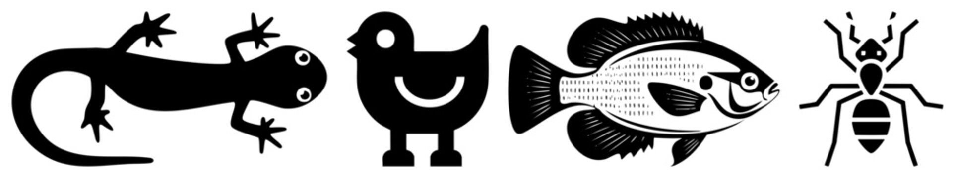 Four Animal Silhouettes in Minimalist Black and White Vector Design