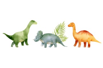 Obraz premium simple children's book illustration with white background, watercolor, different dinosaurs