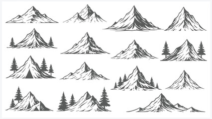 Obraz premium Black and white mountain landscape illustrations with pine trees