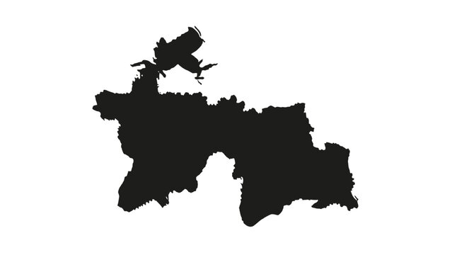 Tajikistan Map Outline, Central Asian Country Shape with Administrative Borders, isolated white background