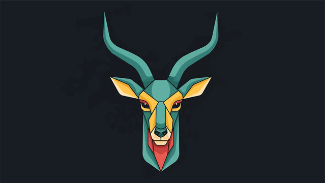 Geometric Antelope Head Illustration with Teal Horns and Colorful Details.