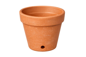 Terracotta pot with a drainage hole, ideal for transplanting and growing flowers or houseplants. Empty clay vessel