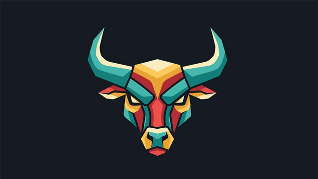 Geometric Bull Head Logo Design Featuring Sharp Lines and Modern Abstract Animal Style in Vibrant Multicolored Palette on Dark Background