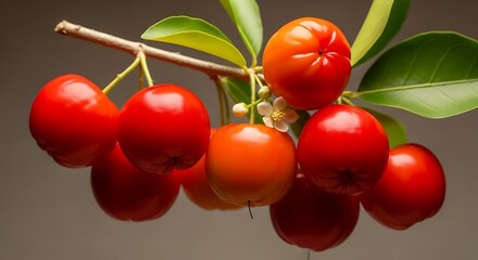 Single ripe pomegranate with crown like calyx on reflective surface