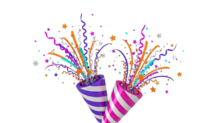 Confetti Poppers Exploding with Stars and Ribbons