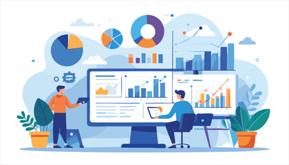 vector Business Professionals Analyzing Data on Computer