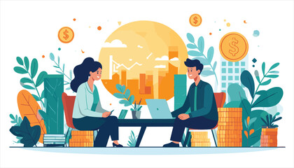 vector Business Professionals Discussing Financial Growth Together