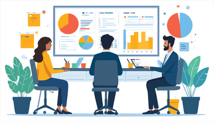 vector Business Team Analyzing Data and Charts
