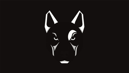 Fototapeta premium Intense black and white dog face illustration, focused gaze, sharp features, strong presence.