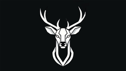Geometric deer head illustration on black background, minimalist design.