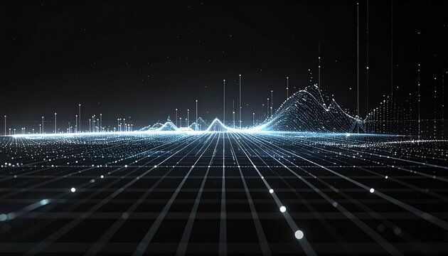 Futuristic digital landscape with glowing data visualization lines - Powered by Adobe